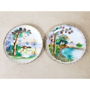 Japan Wall Decor Plate 6" Porcelain Gold Trim TMJ Supreme Quality x2 Vintage